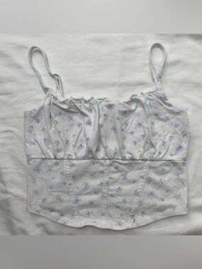 Hollister White Tank with Subtle Light Blue Floral Print